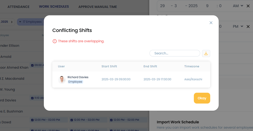 Find conflicting shifts