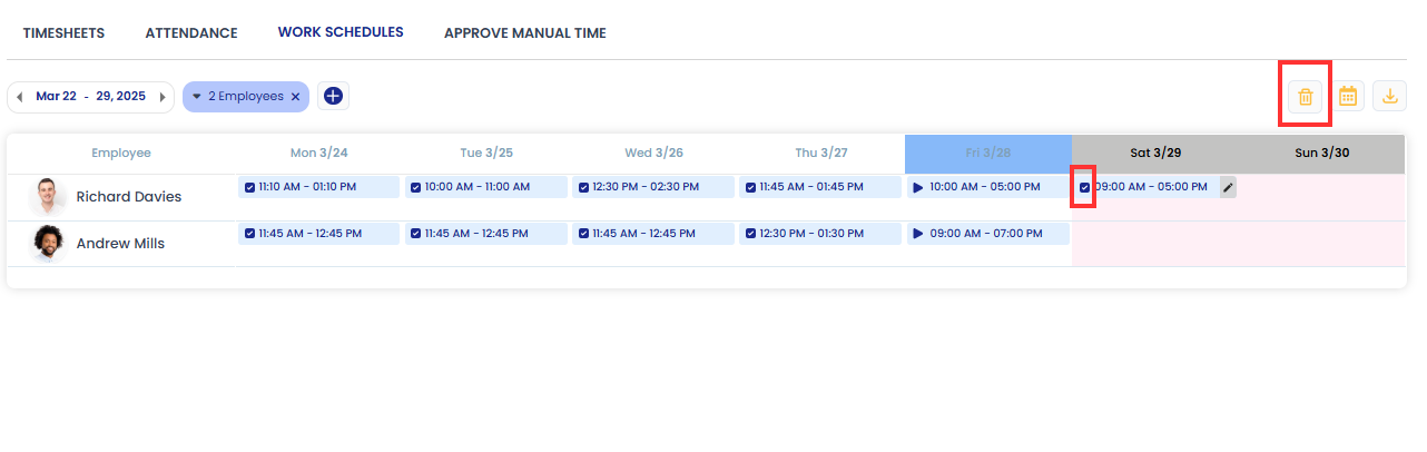 Delete employee shift