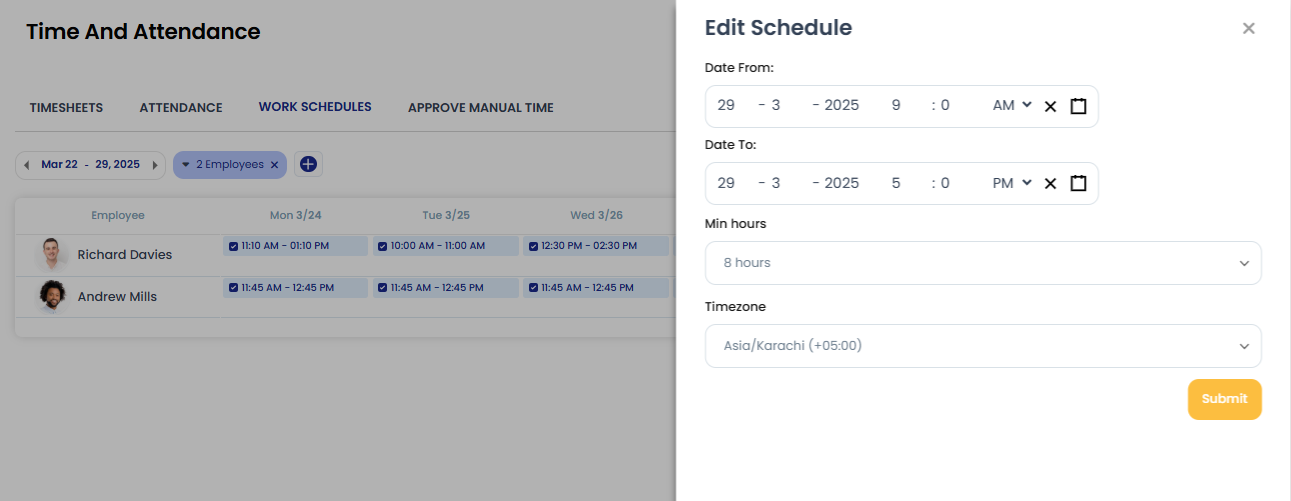 Edit employee shift detail