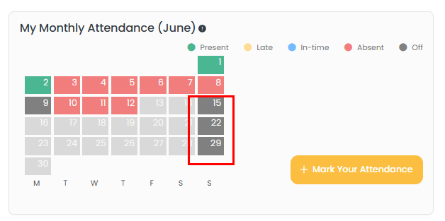 Off days attendance chart