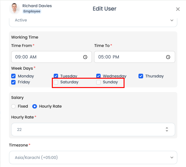 Off days highlighted