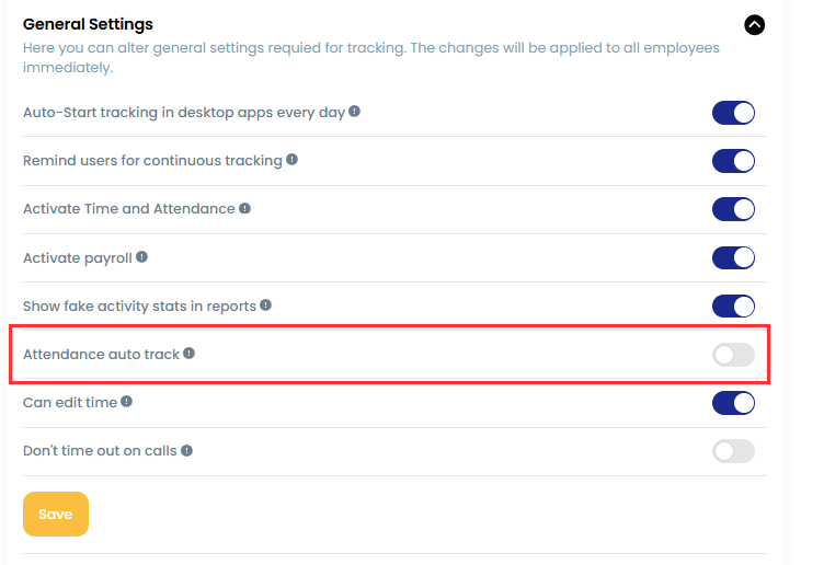 Start attendance auto tracking company wide