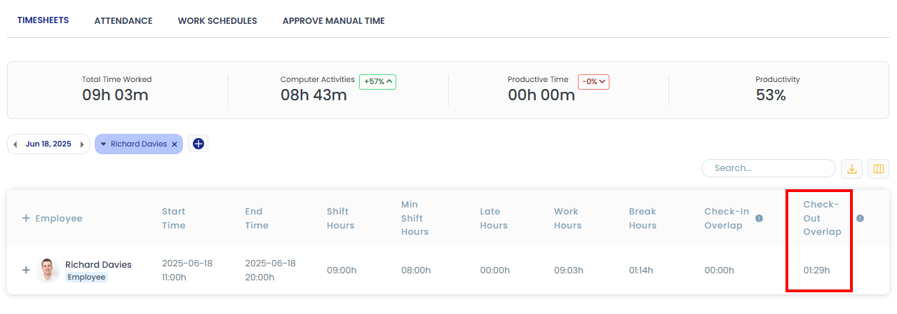 Employee check out time