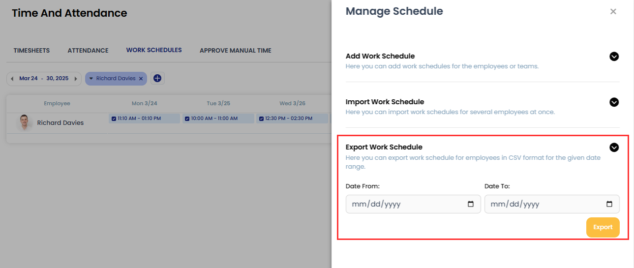 Export work schedule