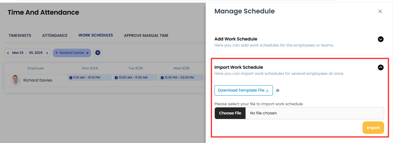 Import work schedules