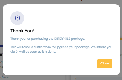 Plan upgrade success popup