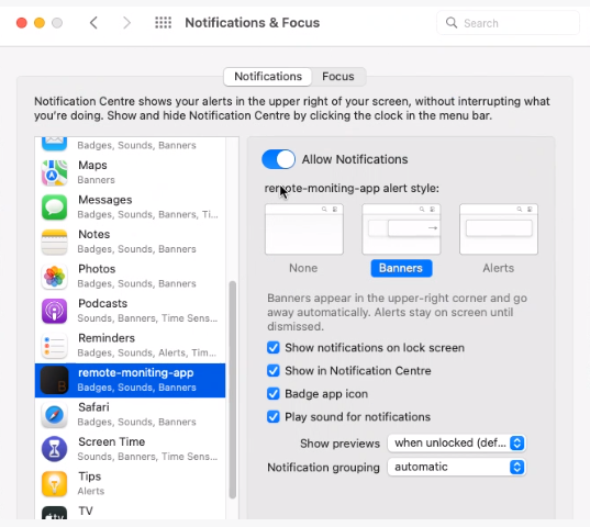 Macos focus notification