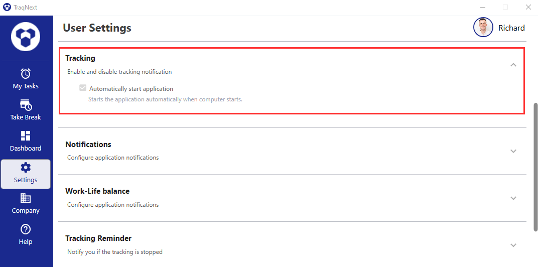 Auto start application setting