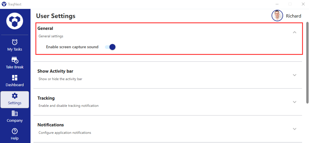 Screen capture sound setting