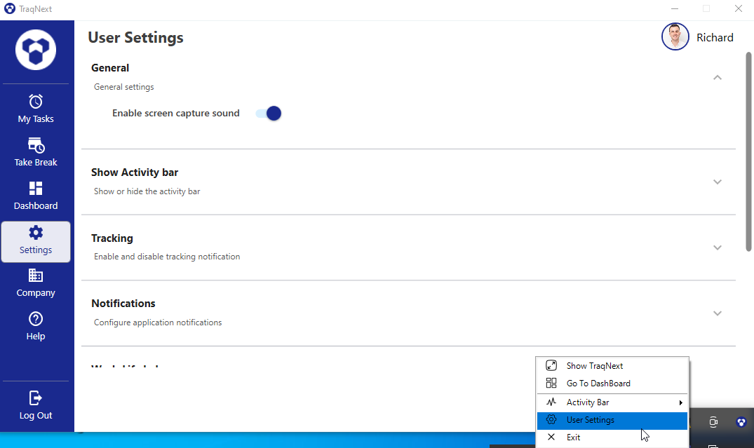 User settings