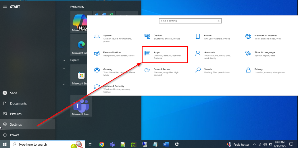 Desktop app uninstall system setting