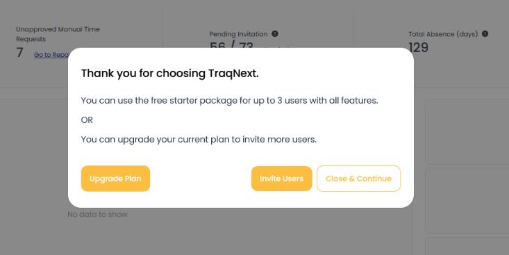 Invite users upgrade plan
