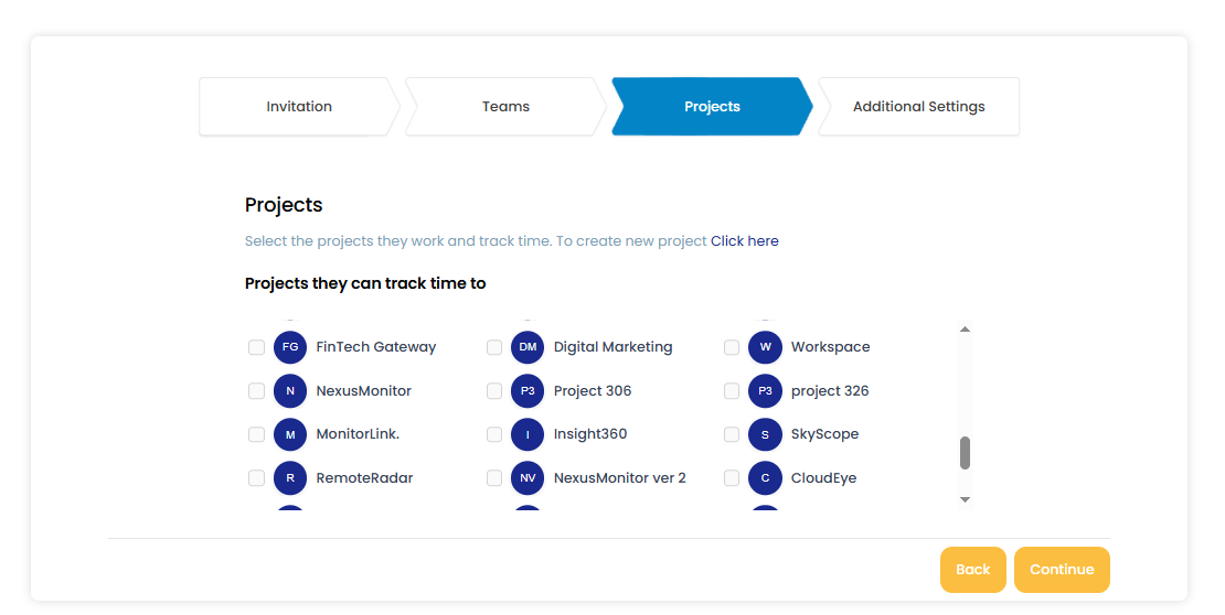 Invite select projects