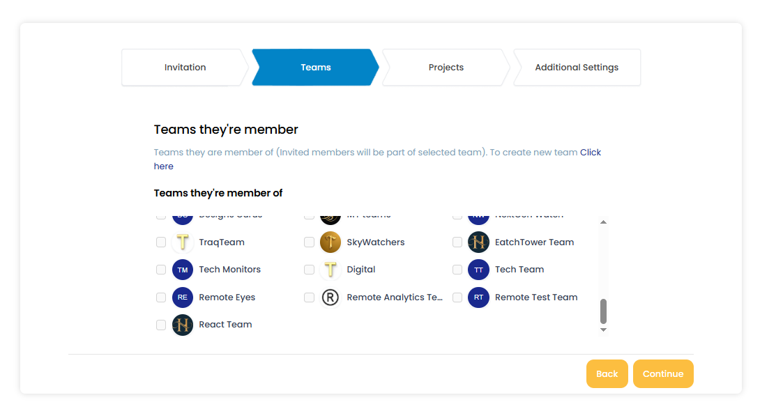 Invite select teams