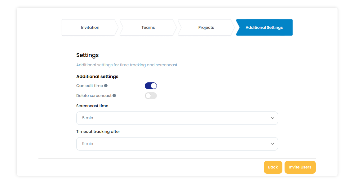 Invite user additional settings