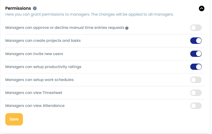 Manager permissions settings