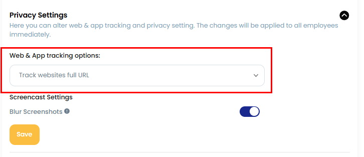 Track website full url