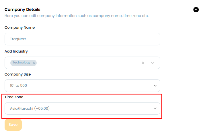 Company time zone settings