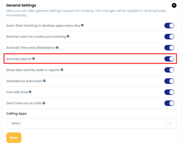 Activate payroll setting