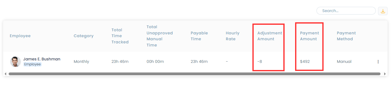 Payroll adjusted amount