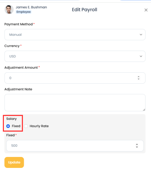 Payroll fixed salary option