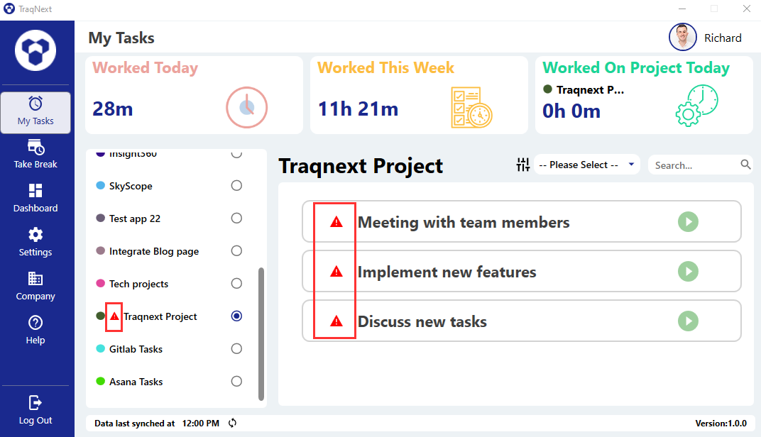 Archived project alerts desktop app