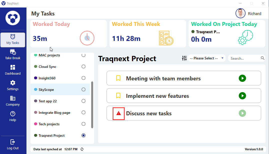 Archived tasks alerts desktop app