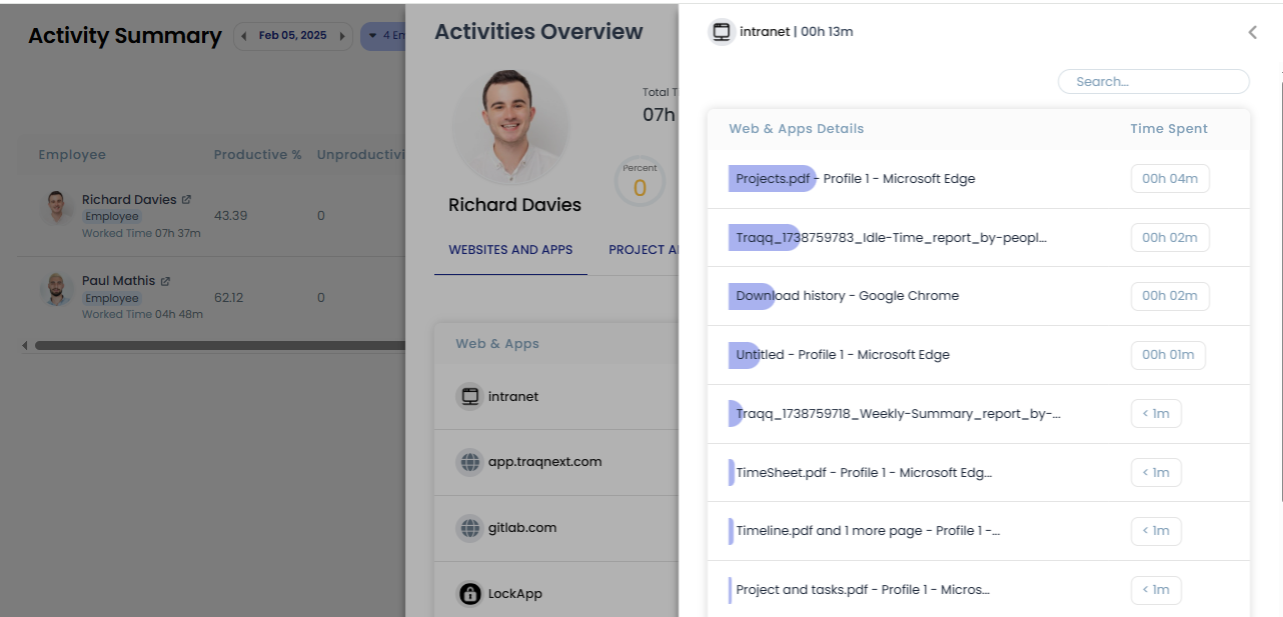 Web app usage detail