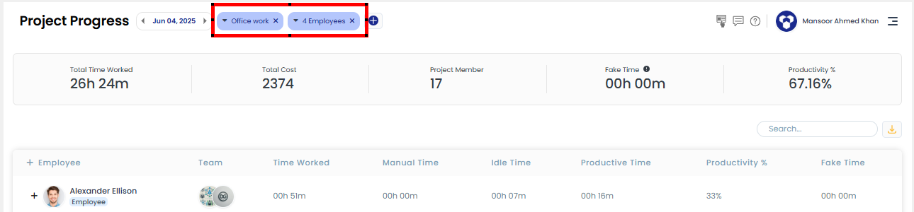 Project selection filter