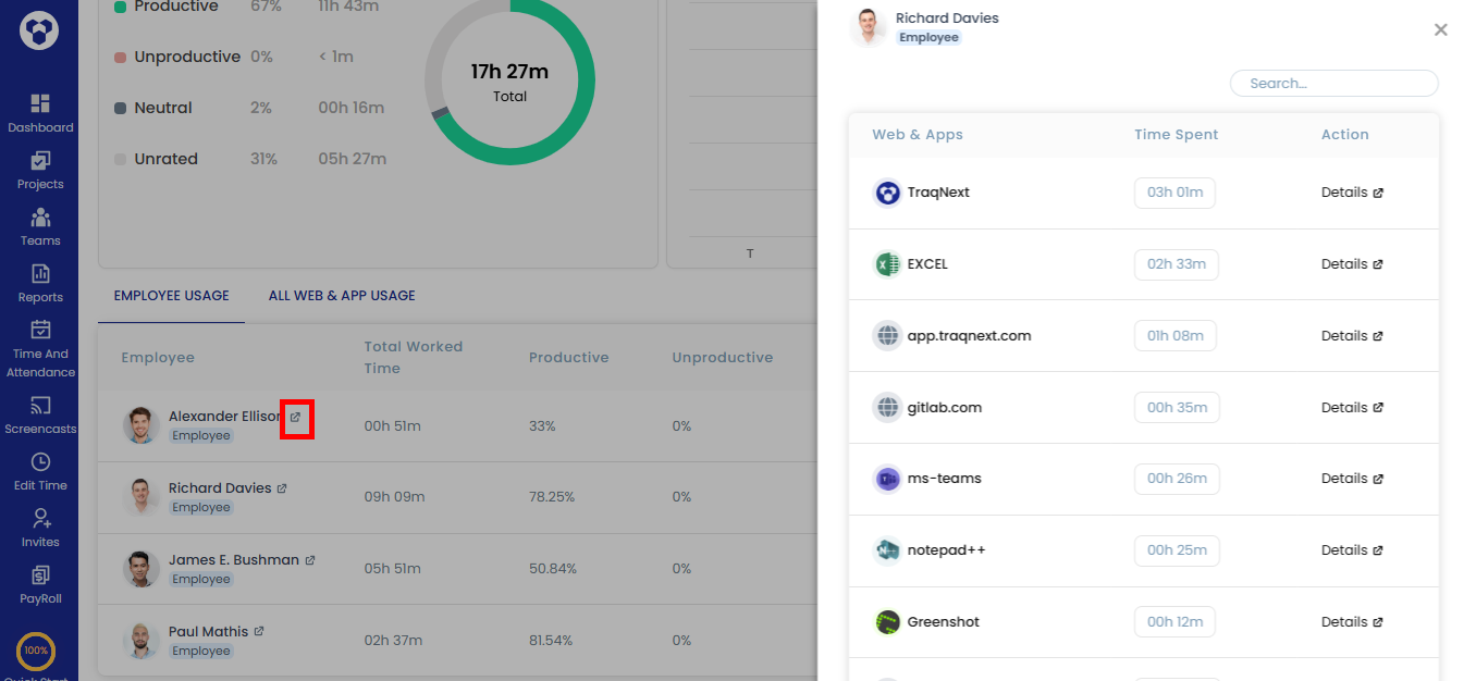Web app usage