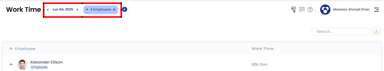 Employee team selection filter