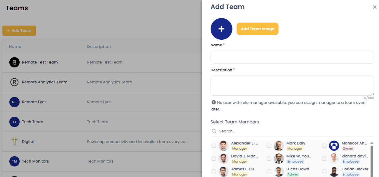 Add new team details