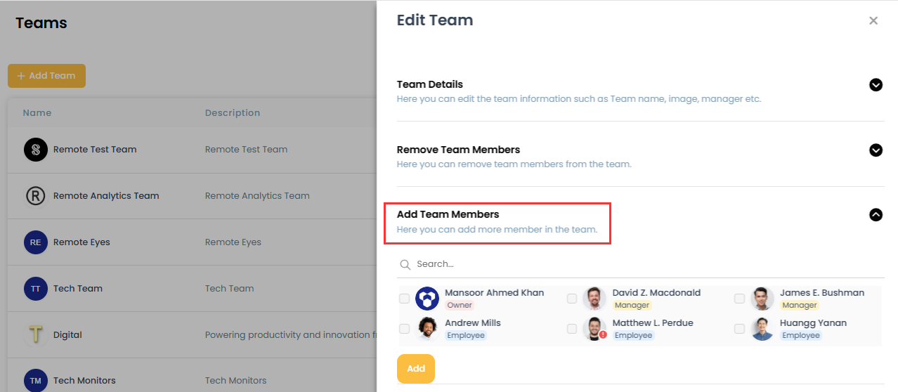 Add team members