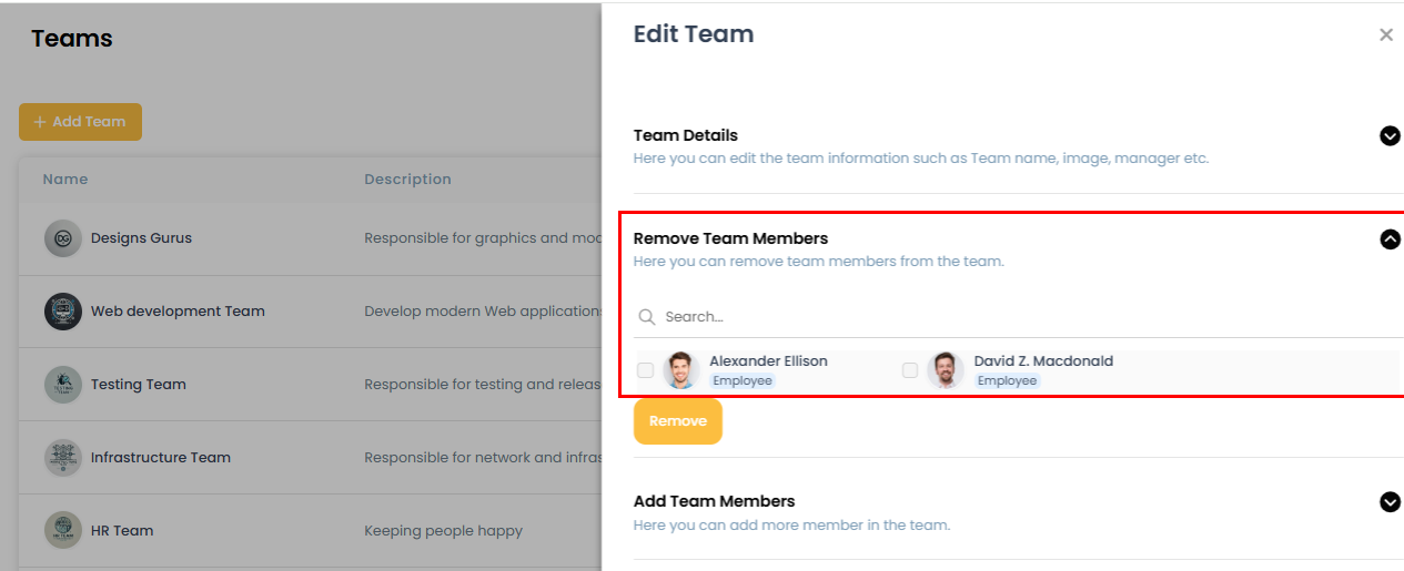 Remove team members