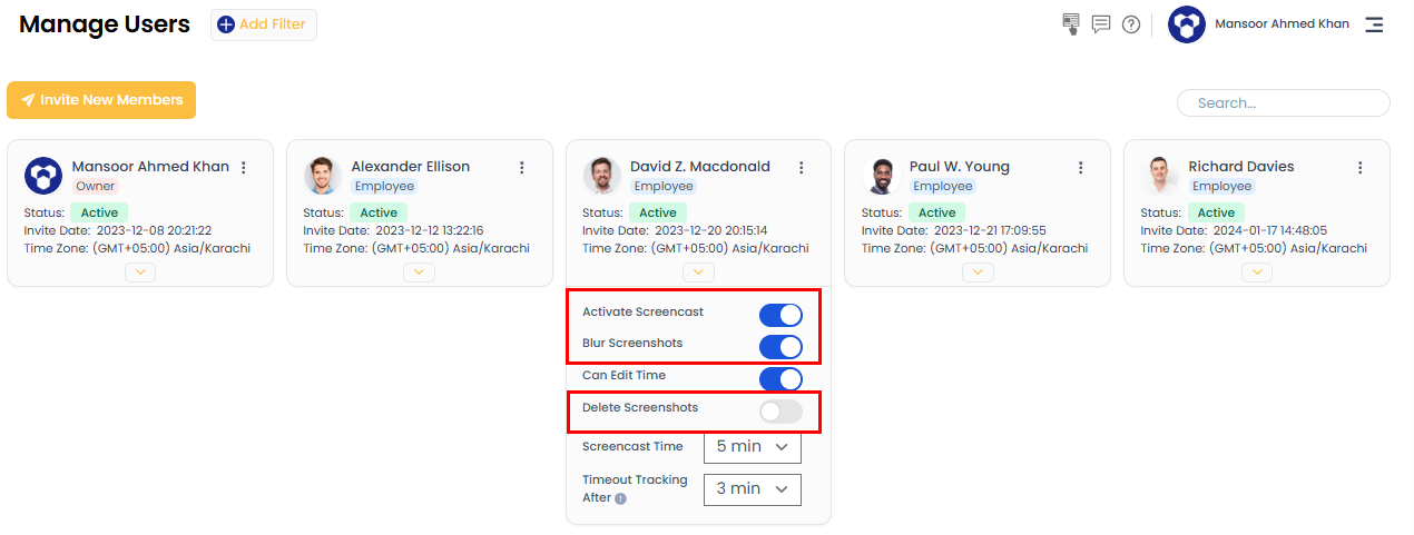 Screencast setting options
