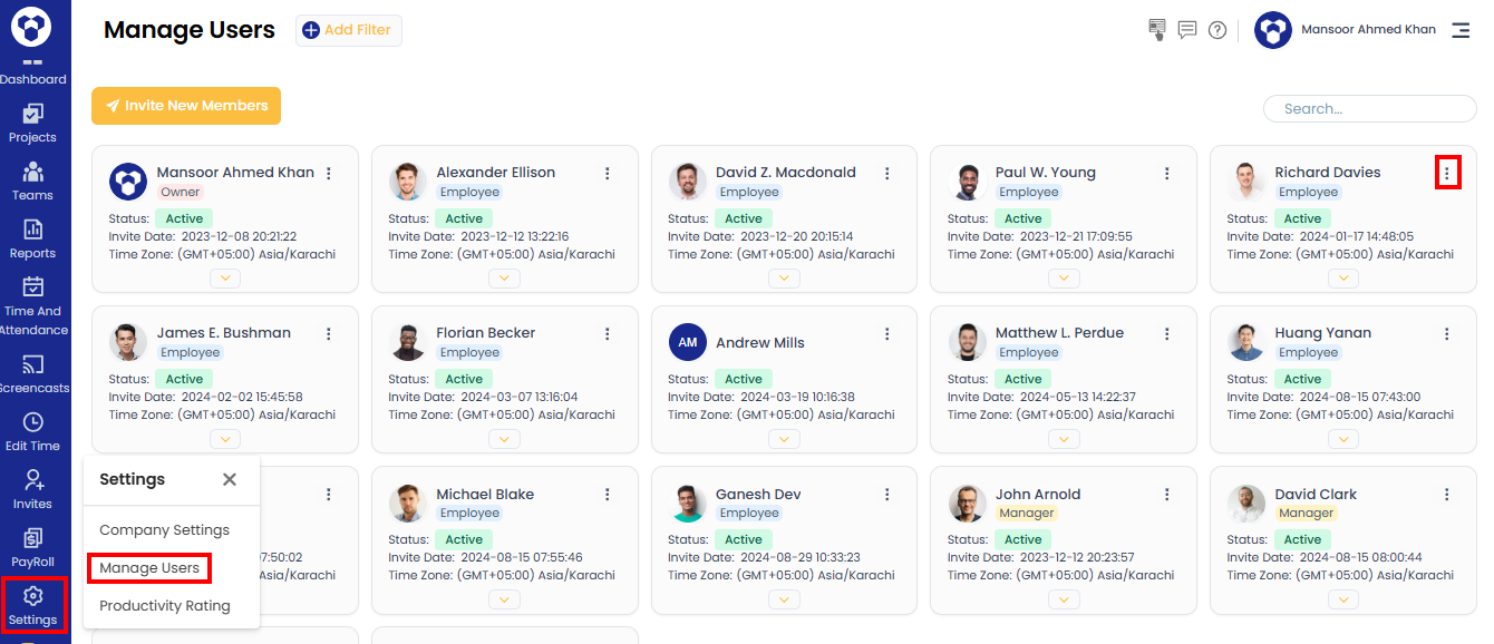 Manage user settings