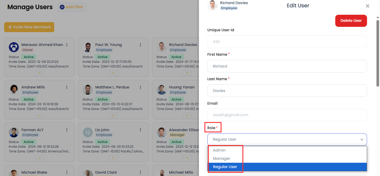 User role selection