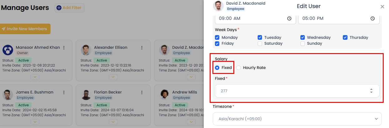 Fixed salary selection