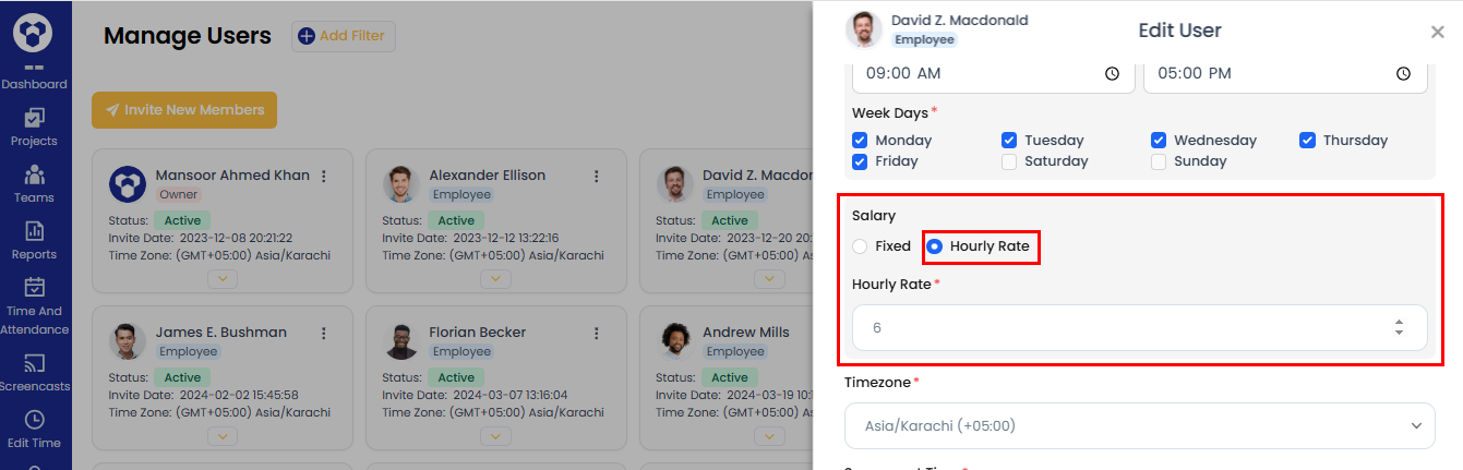 Hourly rate selection