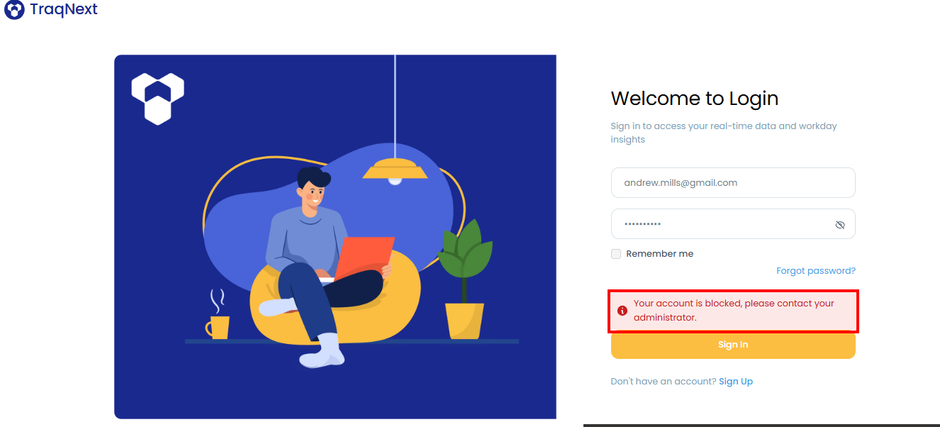Account blocked message