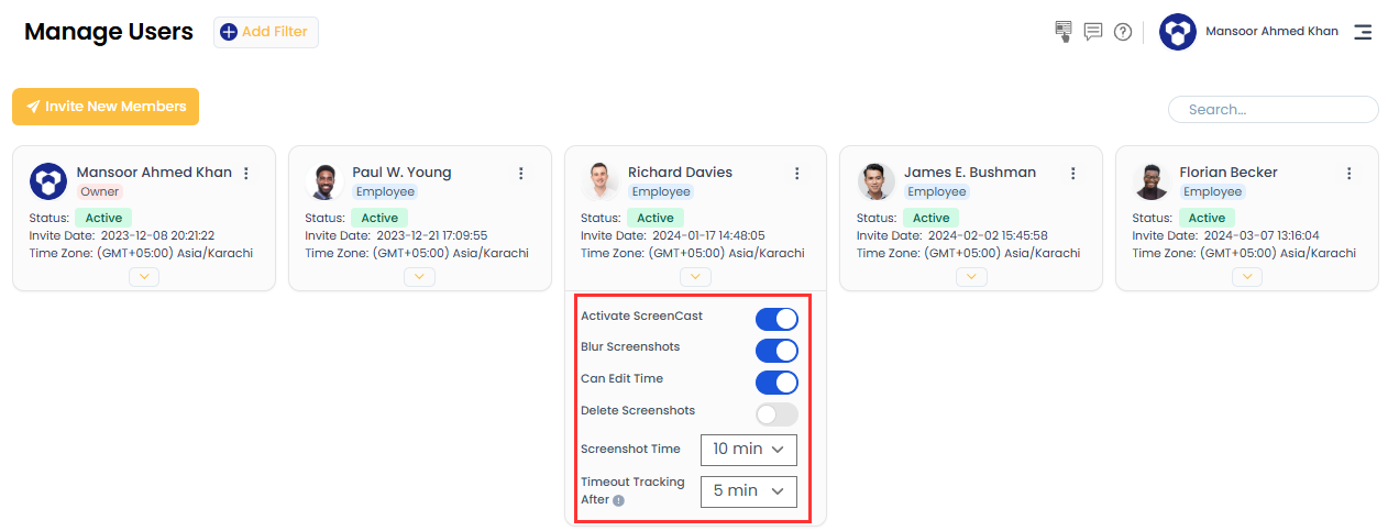 Quick tracking settings